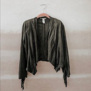 Grey suede fringe jacket